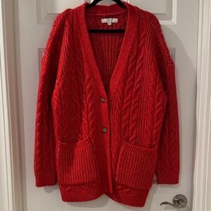 Loft Red Cable Knit Cardigan
